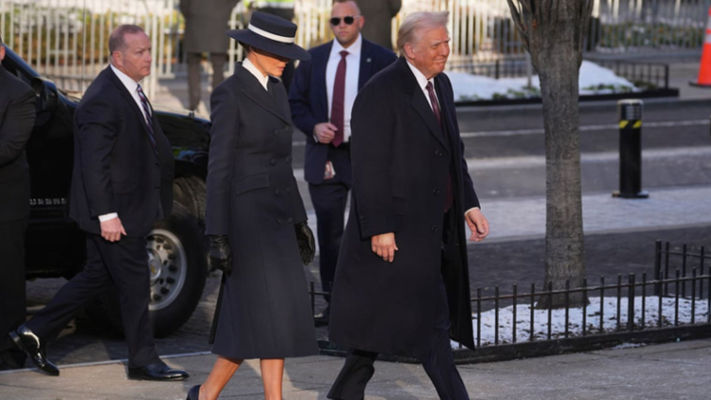 Melania Trump’s Inaugural Outfit Custom Navy Coat and Boater Hat