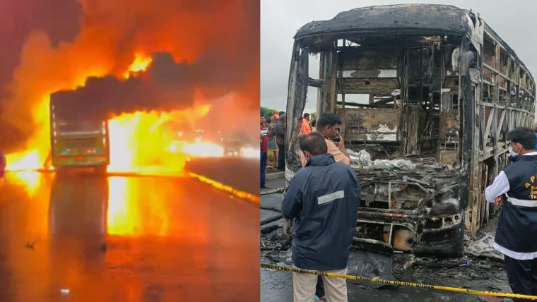 Bus from Hyderabad to Bengaluru Catches Fire in Kurnool, 20 Passengers Killed Bus from Hyderabad to Bengaluru Catches Fire in Kurnool, 20 Passengers Killed