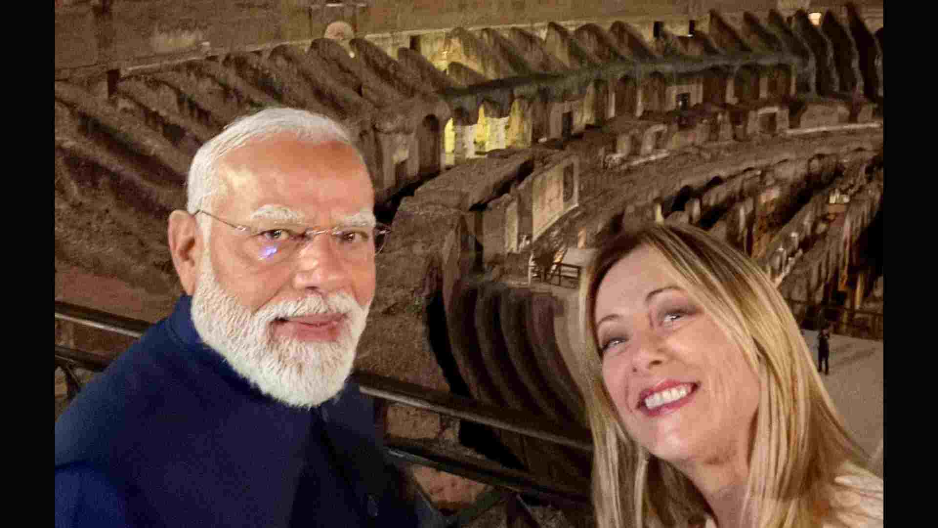 Giorgia Meloni Welcomes PM Modi at Historic Colosseum in Rome Giorgia Meloni Welcomes PM Modi at Historic Colosseum in Rome