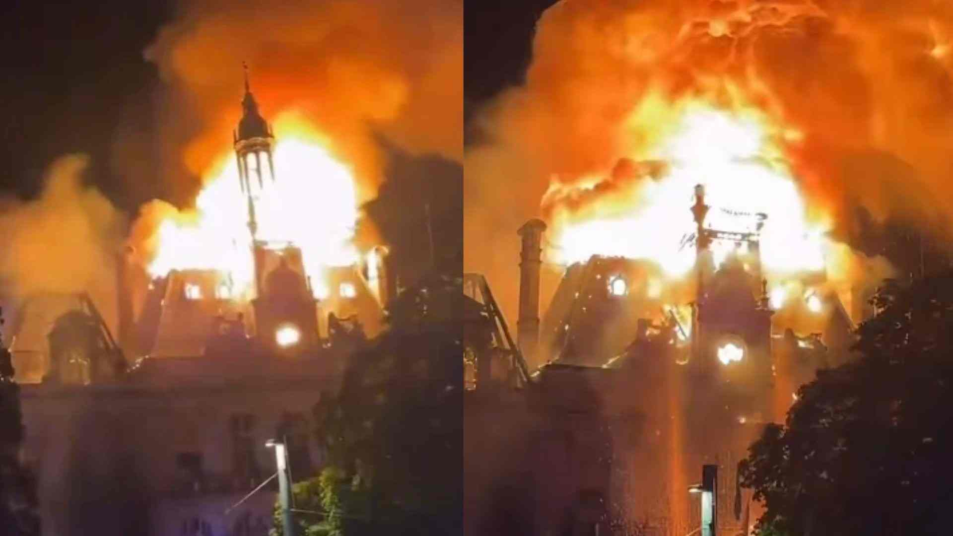 France Protests Historic Limoges Town Hall Collapses in Fire as Unrest Over Rising Costs Spreads